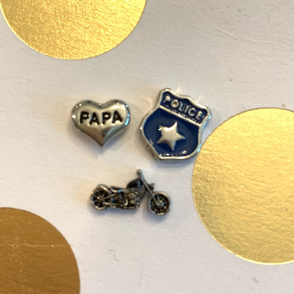 Origami Owl police, papa and motorcycle charms